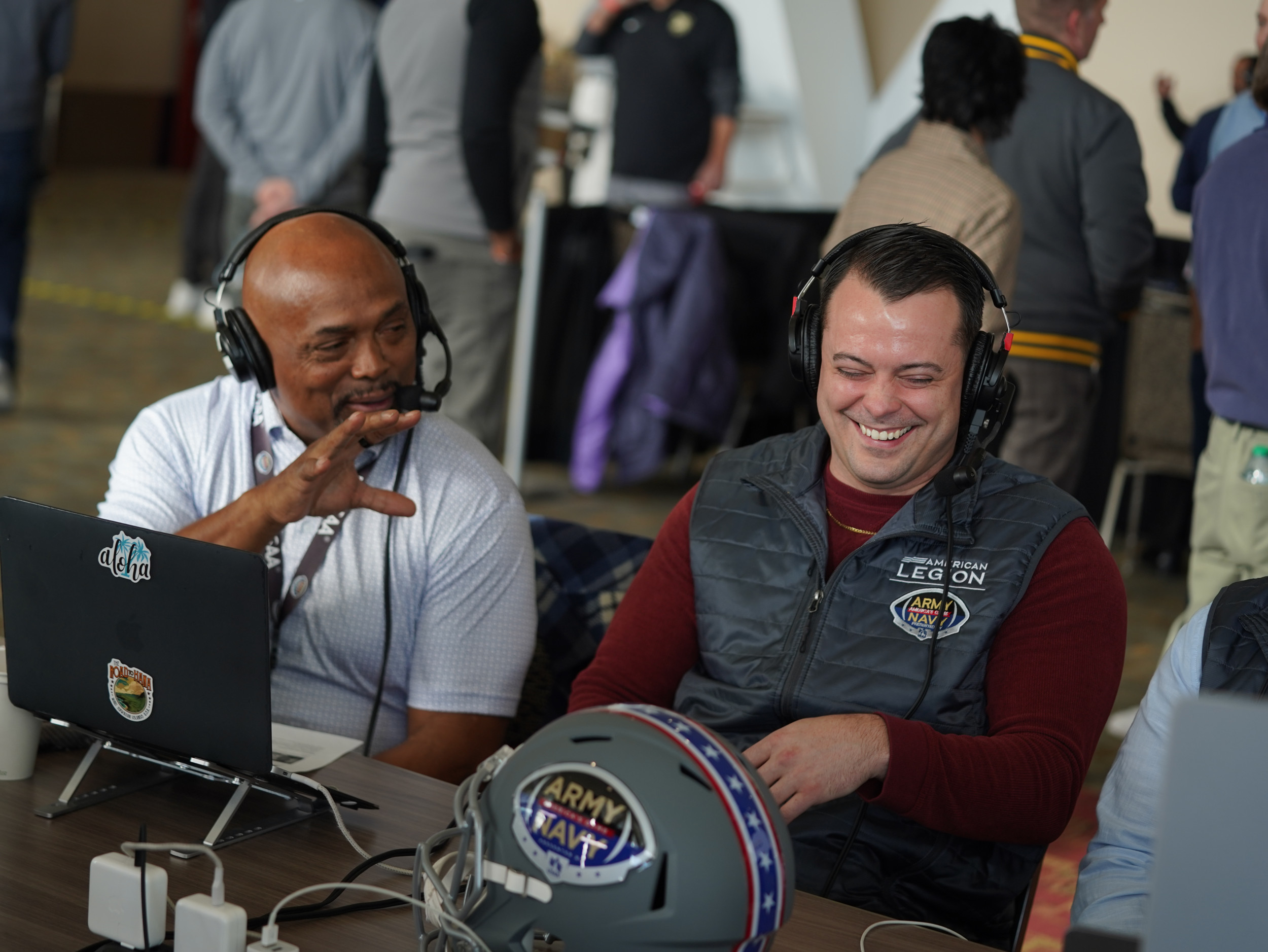 Austin von Letkemann talks with 106.7 the Fan during The Army-Navy Game Media Row presented by USAA. Jennifer Blohm/The American Legion