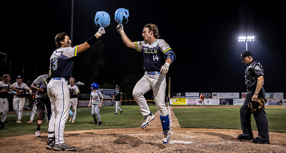 Jack Bonney of Chesapeake, Va. Post 280 celebrates a home run during the 2025 American Legion World Series Championship Game. Photo by Chet Strange
