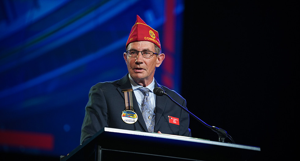 American Legion National Commander James LaCoursiere delivers his report during the national convention. Photo by Jennifer Blohm/The American Legion