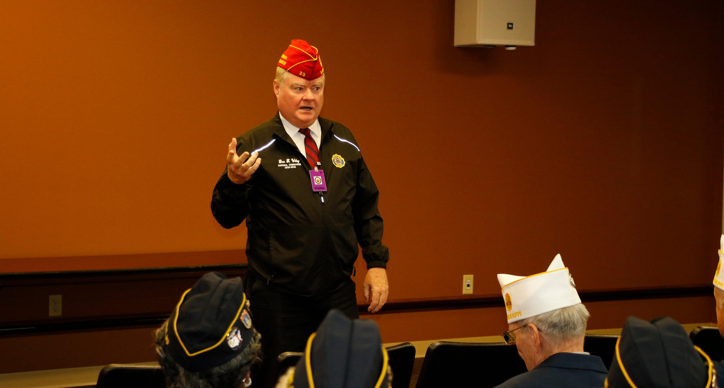 National Commander Dan K. Wiley speaks to members of the Department of Mississippi.