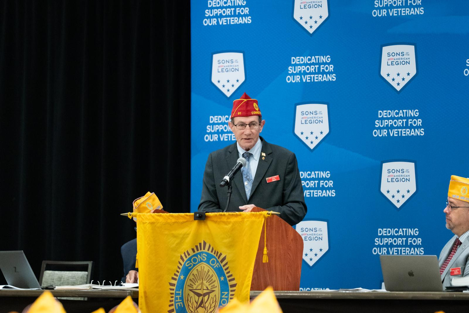 American Legion National Commander James A. LaCoursiere Jr. speaks during the 2025 SAL Spring Meetings in Indianapolis on May 4. Photo by Hilary Ott / The American Legion