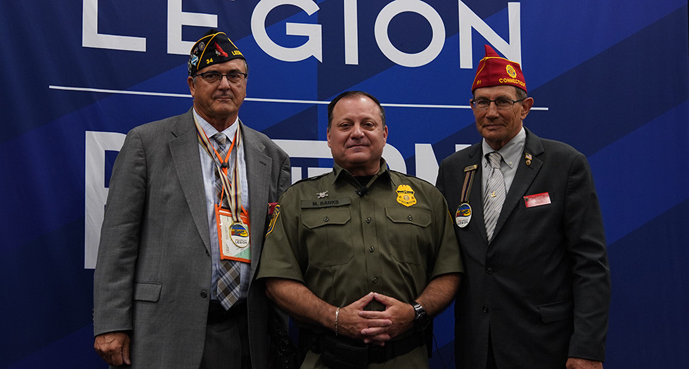 National Security Commission Chairman James Grenier Jr., Chief of U.S. Border Patrol Michael Banks and National Commander James LaCoursiere. Photo by Jennifer Blohm