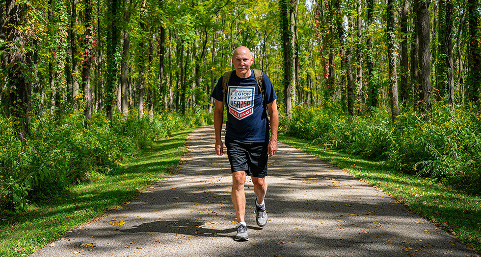 Department of Indiana Commander Ron Patterson participates in The American Legion's USA 250 Challenge. Photo by Jennifer Blohm/The American Legion
