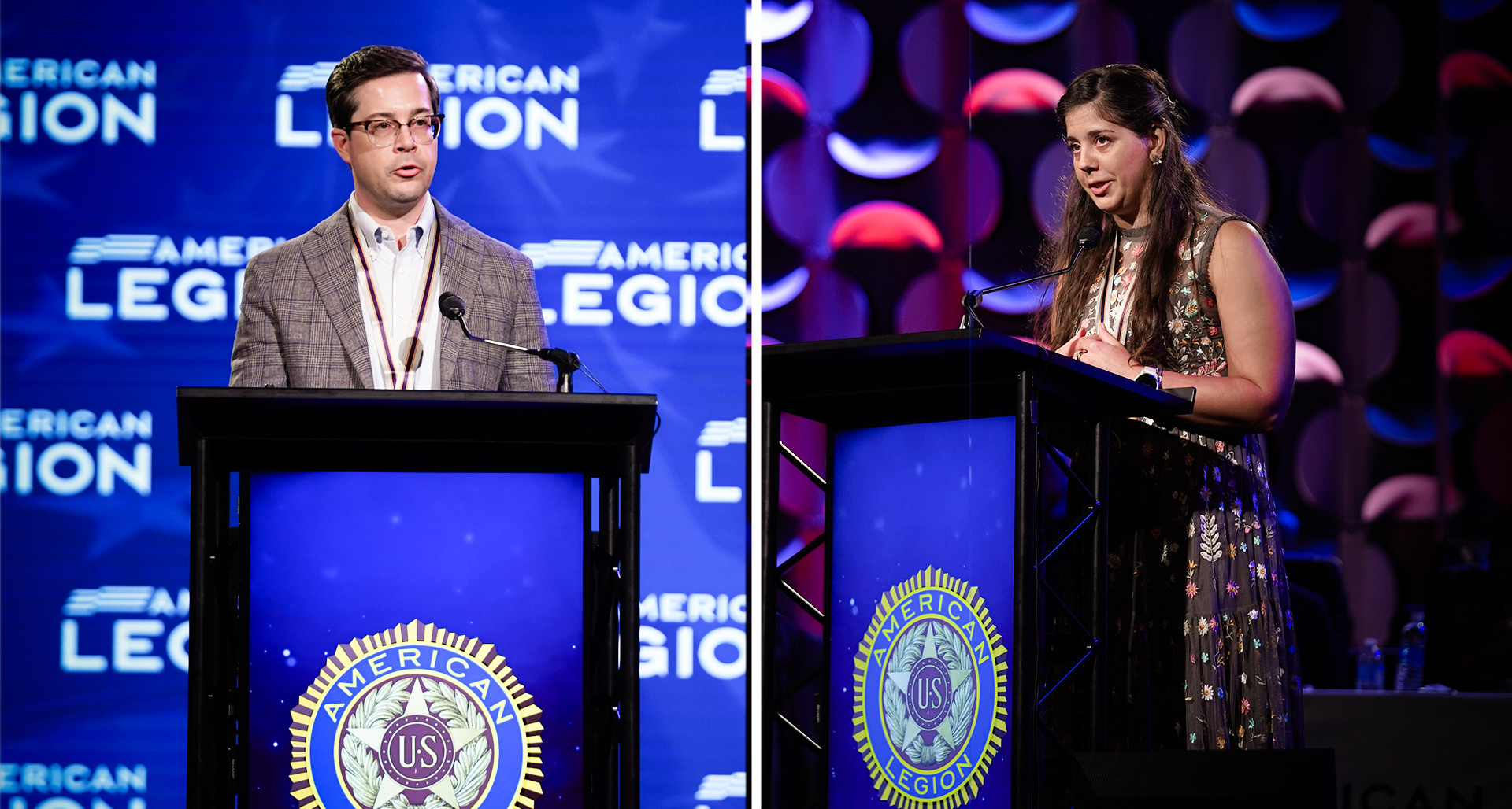 2025 American Legion Fourth Estate Award winners KXAN-TV in Austin, Texas, (left) and the Courier-Journal in Louisville, Ky. Photo by Jennifer Blohm/The American Legion