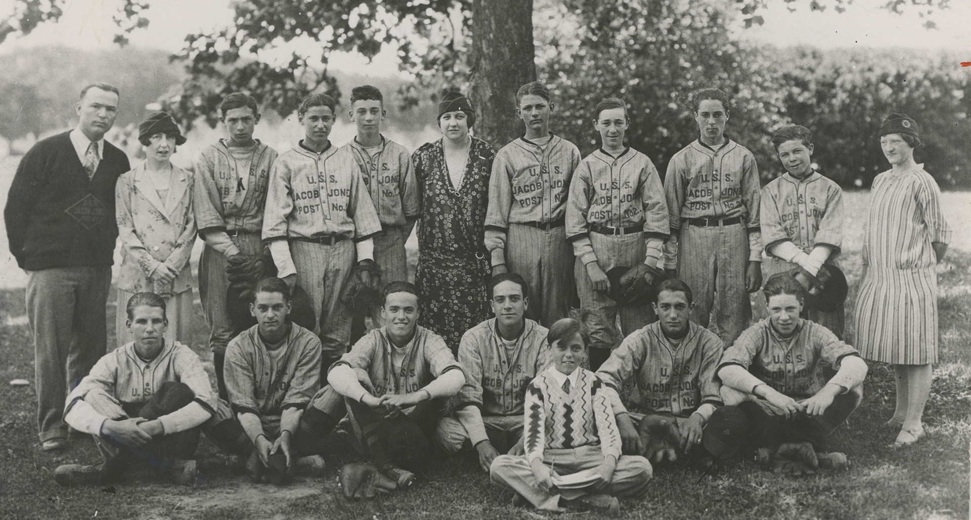 The oldest photo known to us of an official American Legion Baseball team is this 1928 picture of the team sponsored by the all-women U.S.S. Jacob Jones Post 2, Washington, D.C.