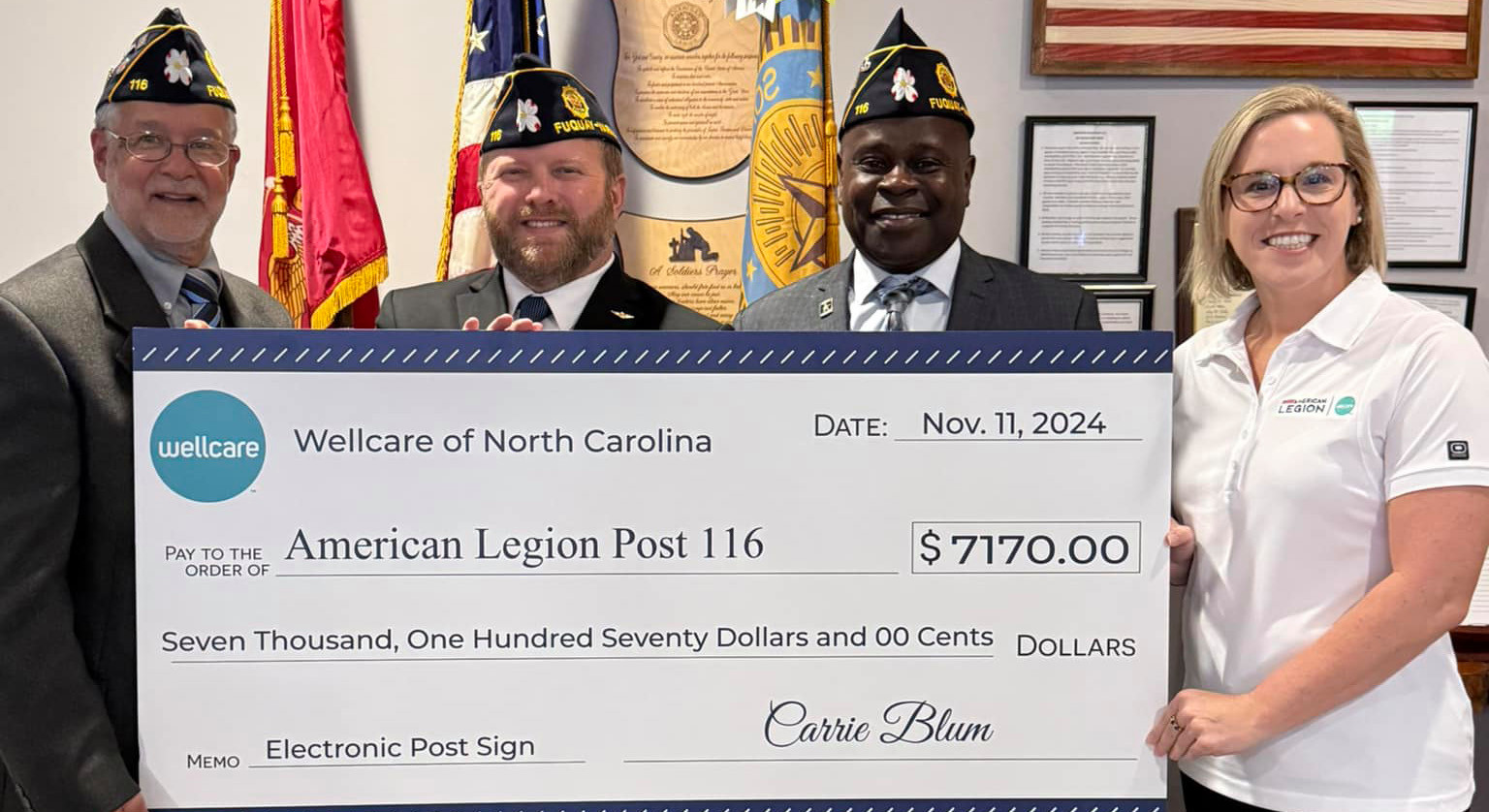 Wellcare supports North Carolina Post 116 with a new sign