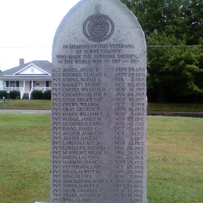 World War I Memorial, Oakdale Cemetery, Mount Airy