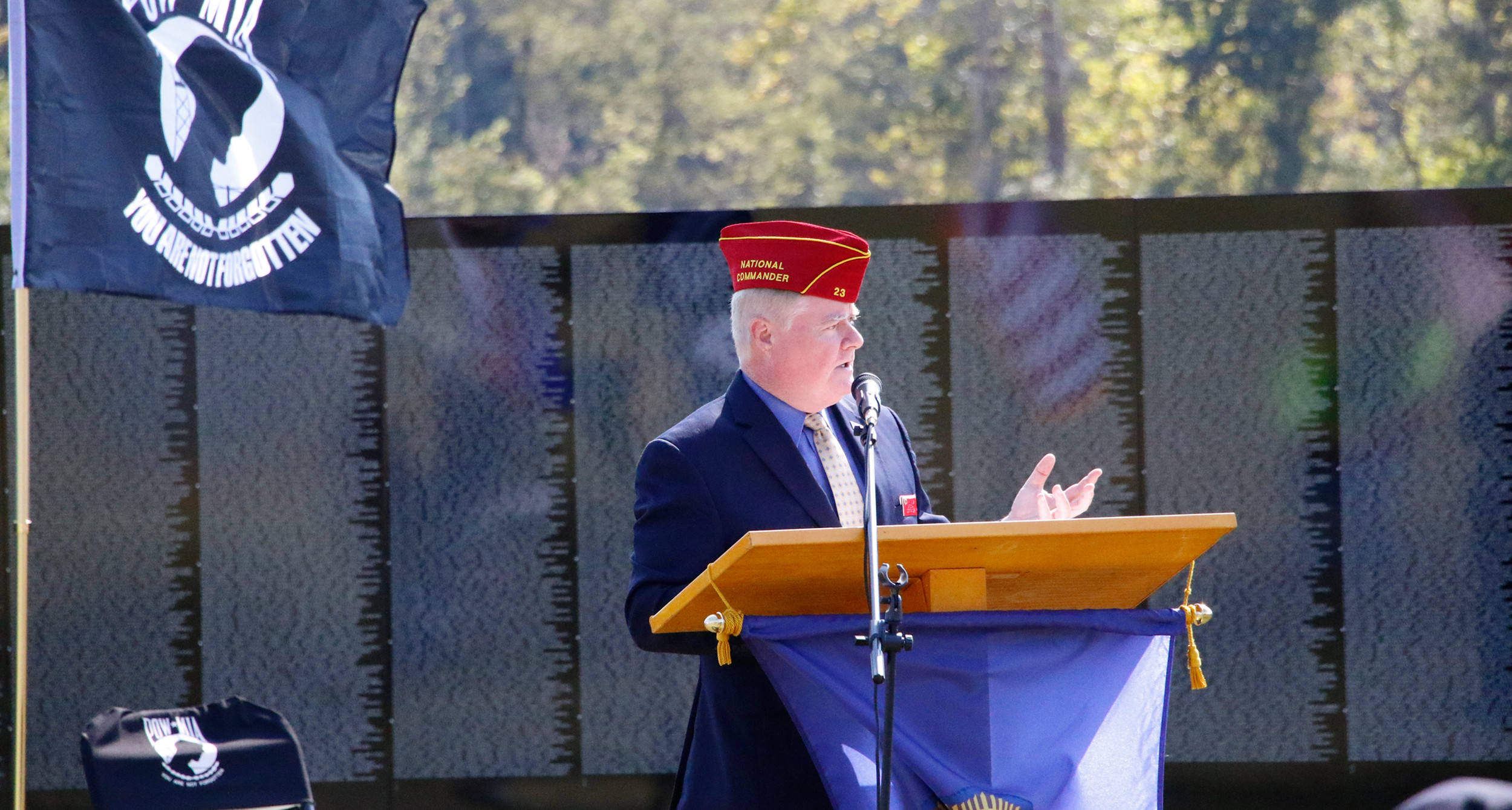 Commander Wiley speaks at an event at the Moving Wall Vietnam Veterans Memorial Replica in Dover, Tenn.