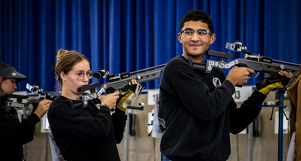 Mariner High School Air Rifle teammates Zoe Enslin and Jakobe Changasie competed in the 2025 American Legion Junior 3-Position Air Rifle National Championship in Hillsdale, Mich. Photo by Chet Strange