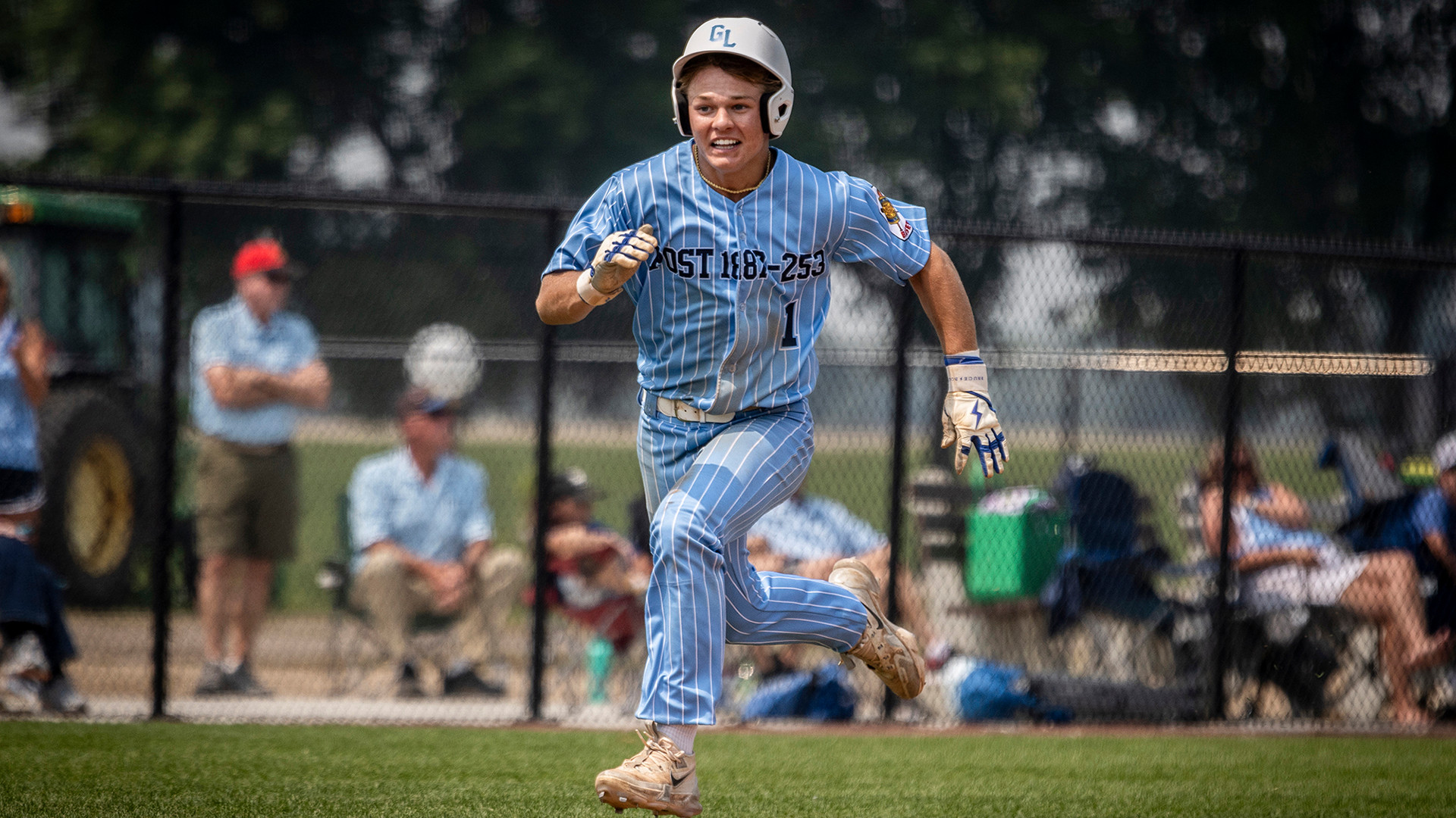 Miles Wildman of Glenwood-Lowry Posts 187/253 runs to home during Game 4 of The American Legion Baseball Centennial Classic in Milbank, S.D. Photo by Chet Strange