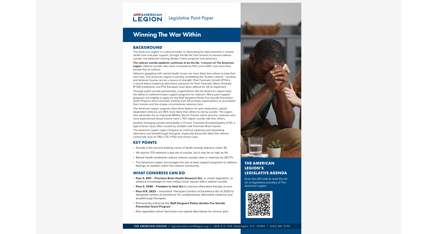 Share the Legion’s legislative priorities through downloadable Point Papers