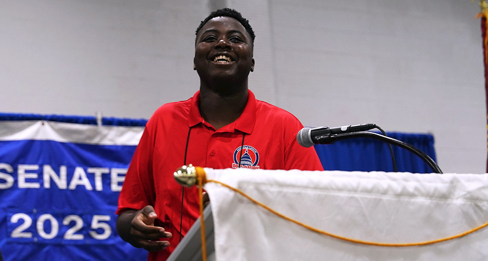 President Pro Tempore Dominic Mimbang celebrating the results of the Boys Nation senate elections. (Photo by Jen Blohm)