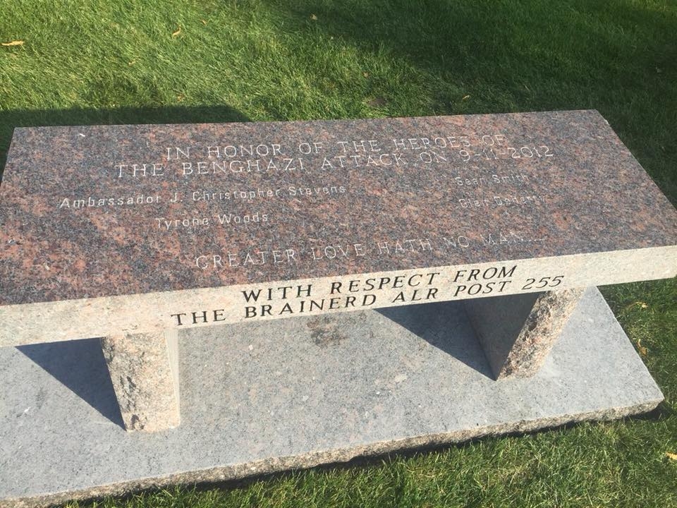 Benghazi Memorial bench dedicated to the 4 victims of Benghazi