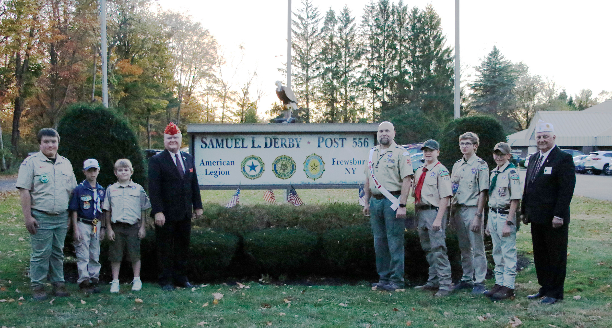 The national commander visits with the Scouts at Samuel L. Derby Post 556 in Frewsbury, N.Y.