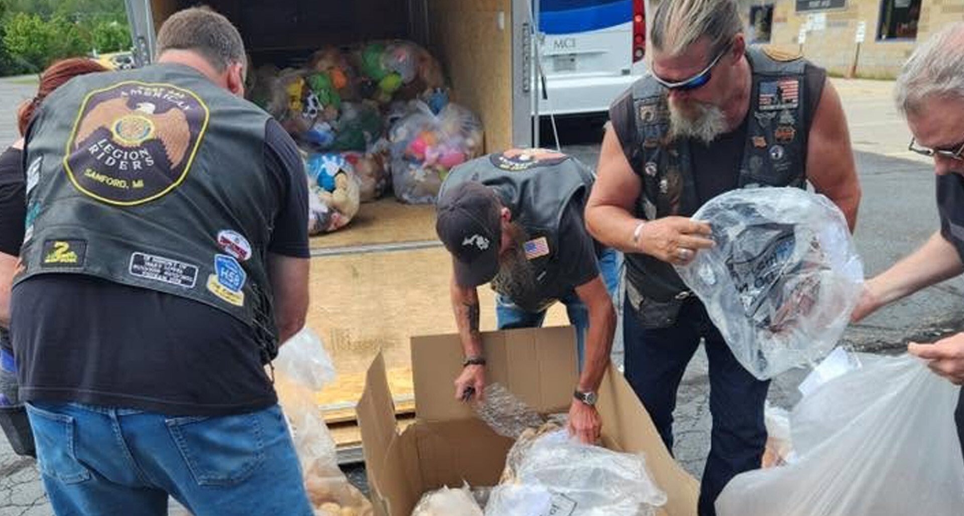 ALR Chapter 443 members bag up stuffed bears ahead of last year’s Teddy Bear Run. (Chapter 443 Facebook photo)