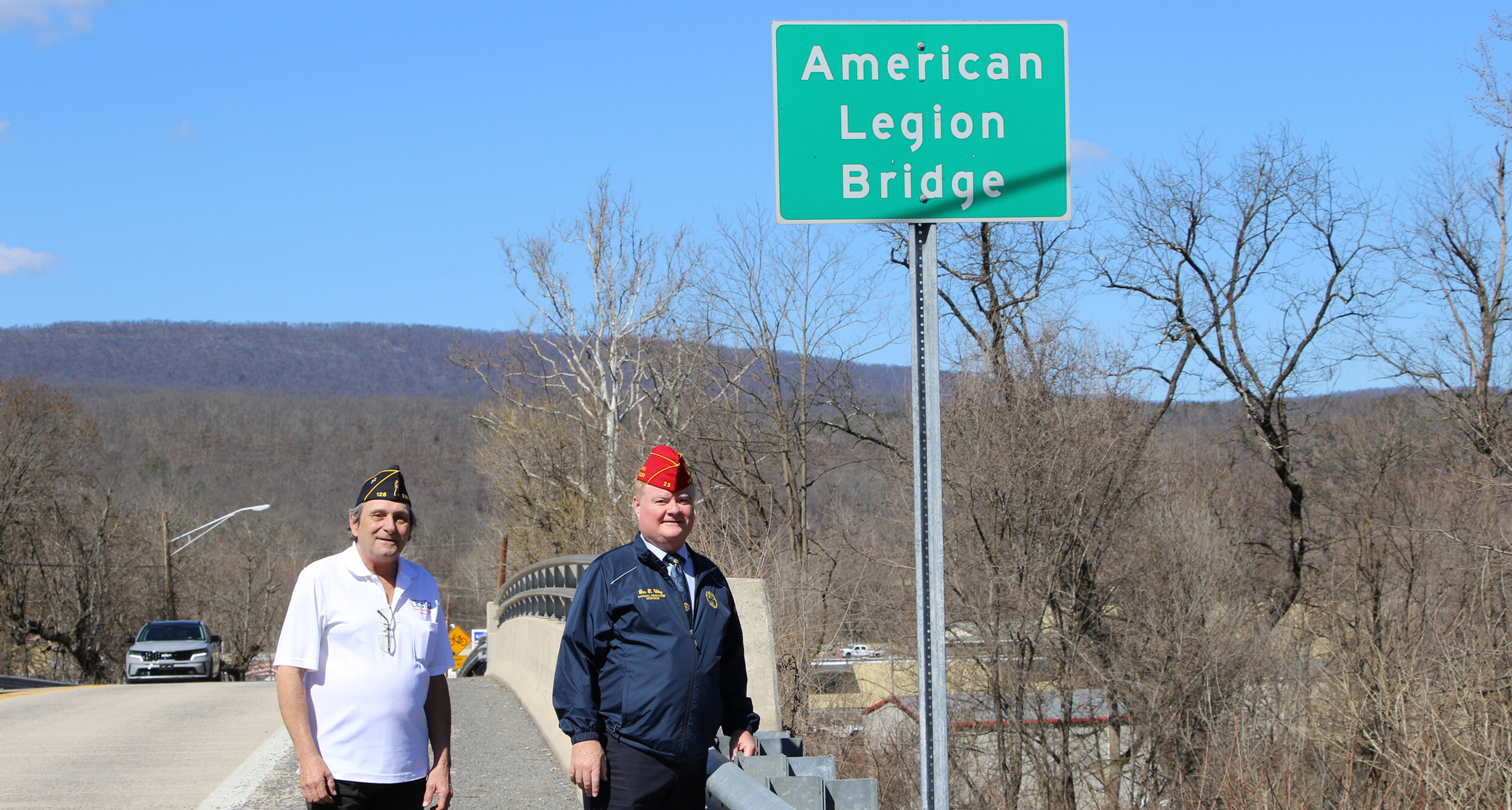 The national commander visits the American Legion Bridge off of Route 9 in Paw Paw.&nbsp;