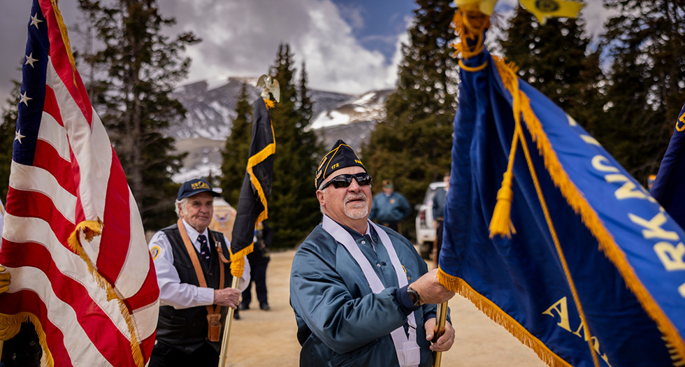 Members of Colorado American Legion District 12 prepare for a Memorial Day observance atop Hoosier Pass outside of Breckenridge, Colo. Photo by Chet Strange