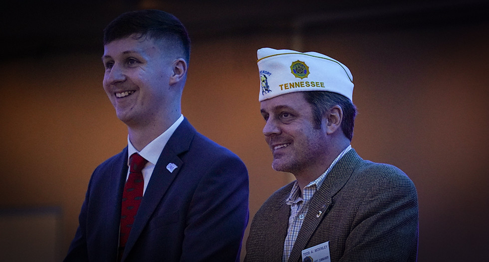 Department of Tennessee Commander Todd McKinley, right, is asking department Legionnaires to stage Be the One Tennessee Day events in March. Photo by Owen J. Bagwell/The American Legion