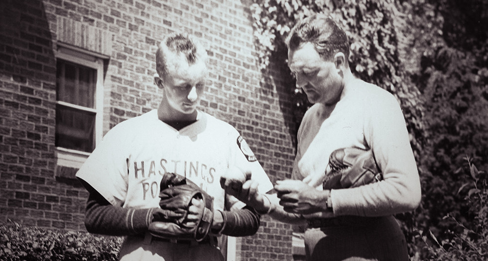 Dick Spady, left, of the 1947 Hastings (Neb.) Post 11 Legion Baseball team.