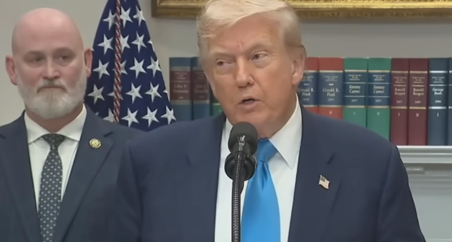 C-SPAN screenshot of President Donald Trump during a White House ceremony at which he signed into law a mortgage assistance bill.