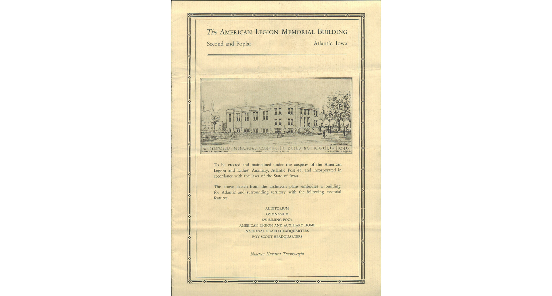 An early promotion for the American Legion Memorial Building in Atlantic, Iowa. (Images via legion.org/memorials)