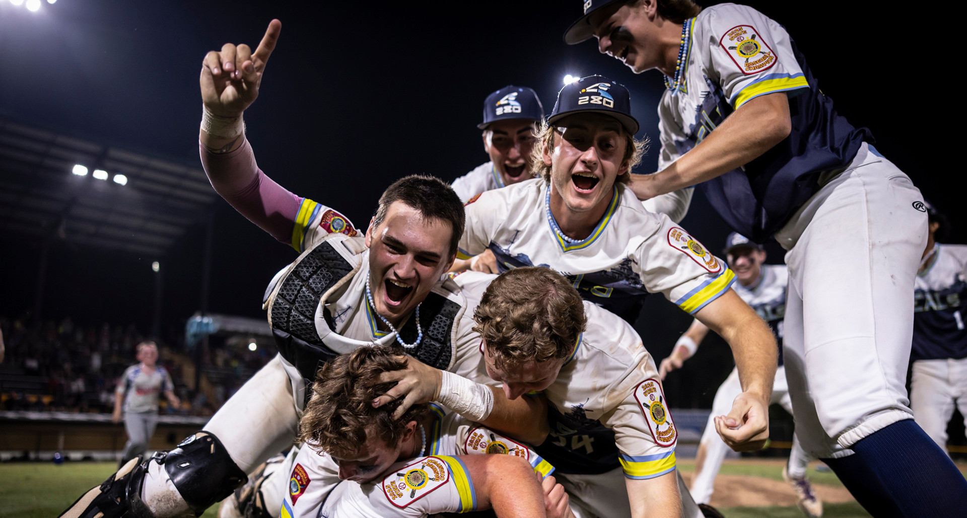 Chesapeake (Va.) Post 280 celebrates after winning the 2025 American Legion World Series. Photo by Chet Strange/The American Legion