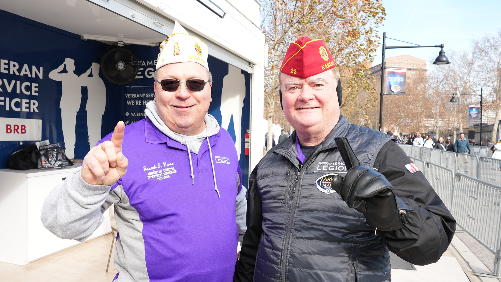 Department of Minnesota Membership Director Joseph Bares with National Commander Dan Wiley at the Army-Navy Game presented by USAA. Jennifer Blohm/The American Legion