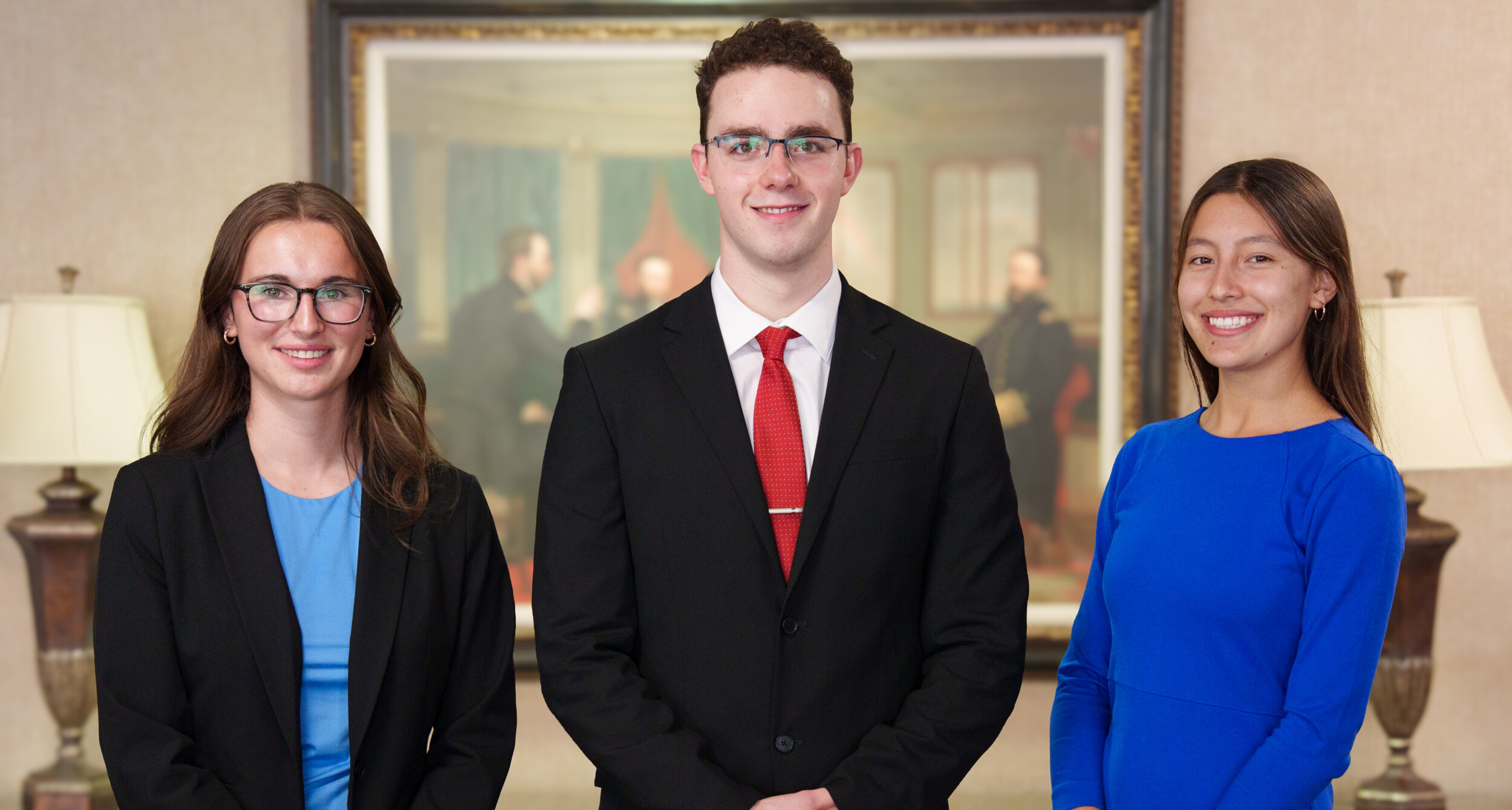 Top 3 finalists Juliet Hetzel (left), Judah Donnelly (center), and Wendy Gluski (right) at Hillsdale College in Hillsdale, Mich. Jennifer Blohm/The American Legion