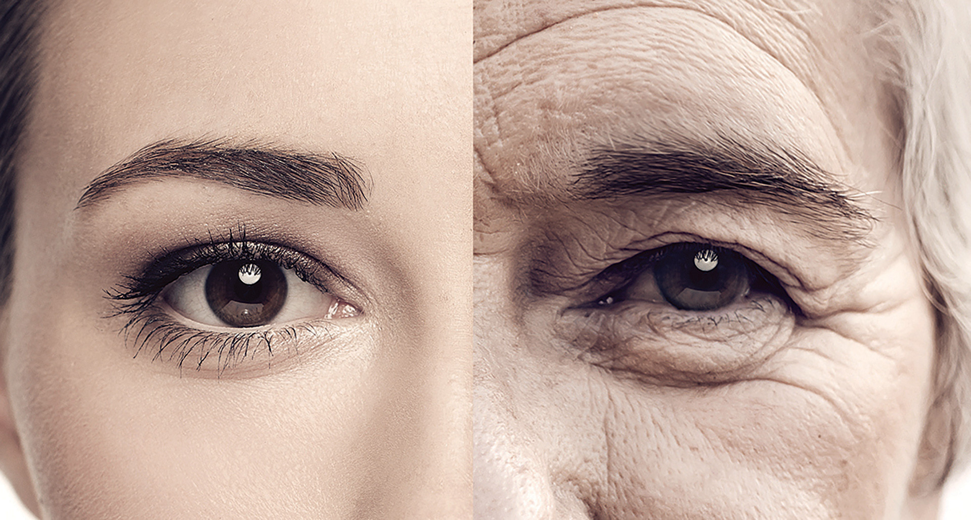 Cropped composite image of a woman when she was young and old.