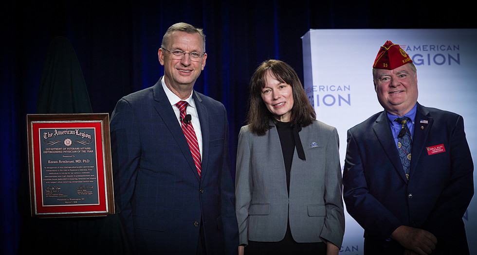 American Legion VA Physician of the Year Dr. Karen Armbrust with VA Secretary Doug Collins and National Commander Dan K. Wiley at the Washington Conference. Photo by Jeric Wilhelmsen