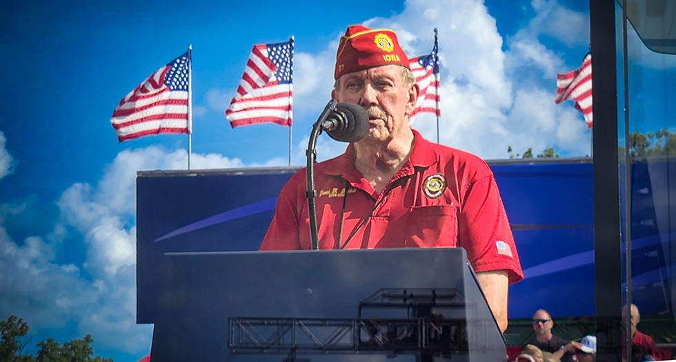 American Legion Past National Commander David K. Rehbein helps kick off America’s 250th anniversary at the Iowa State Fairgrounds In Des Moines. Photo by Ann Rehbein