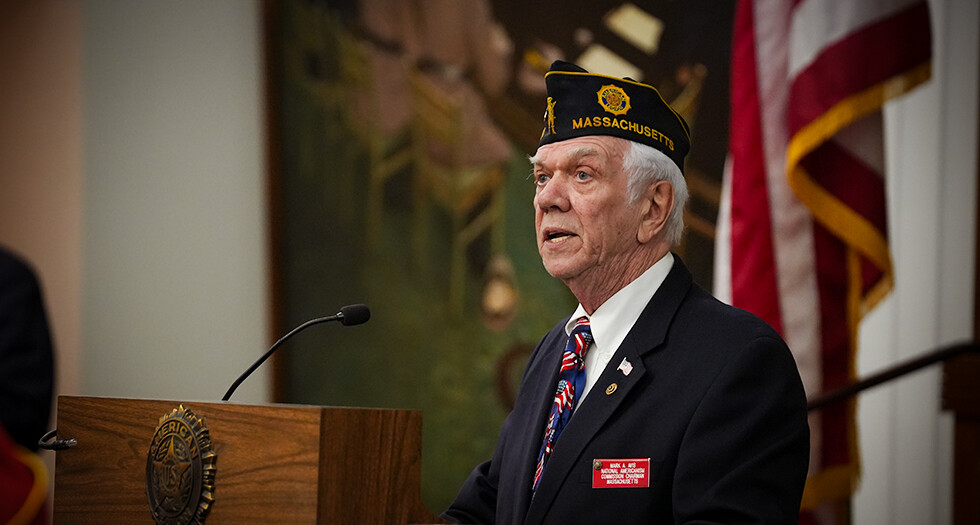 Americanism Commission Chairman Mark Avis addresses The American Legion National Executive Committee during the May meetings at National Headquarters. Photo by Jennifer Blohm