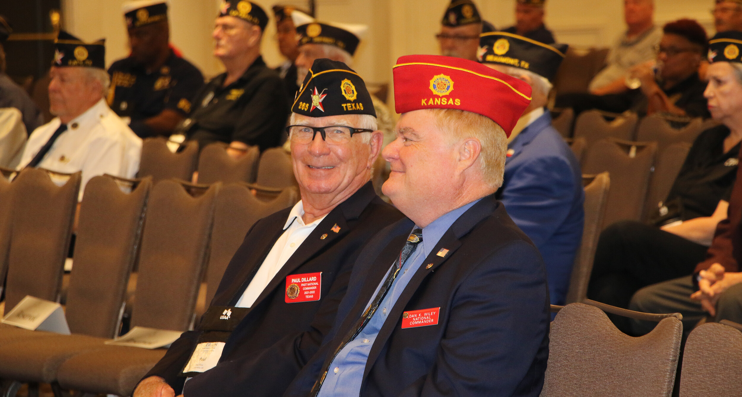 National Commander Wiley sits with Past National Commander Paul Dillard at the Texas Department Convention.
