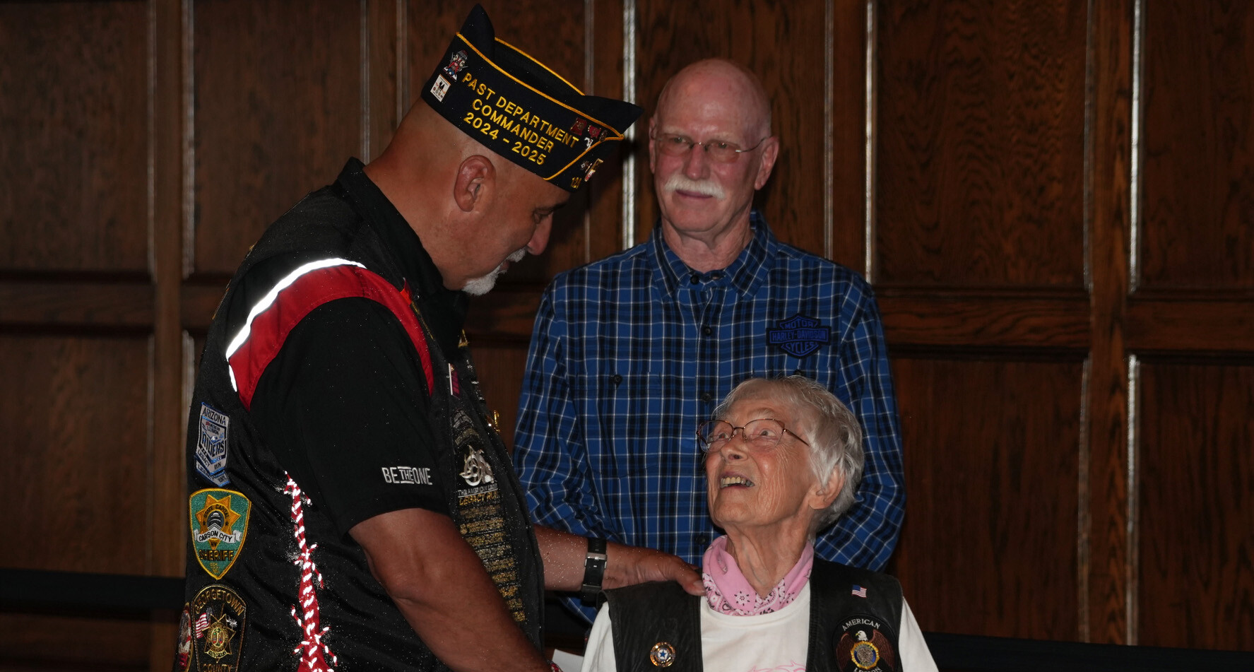 Legion Rider Marilyn Freel, who took part in the first Legacy Run, was honored during the ride’s Day 1 stop at Iowa State University. (Photo by Jen Blohm)