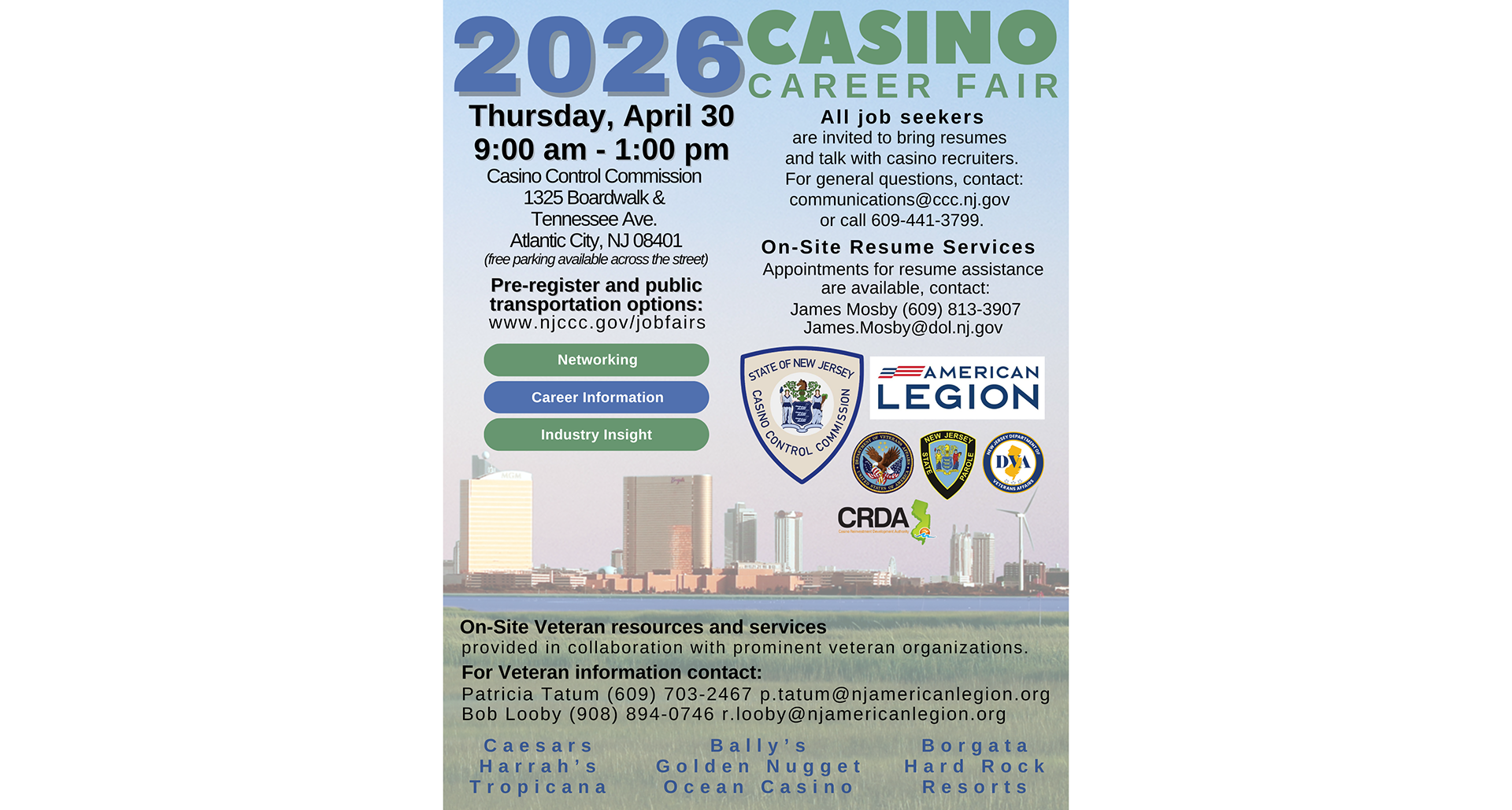 Department of New Jersey part of annual Casino Career Fair