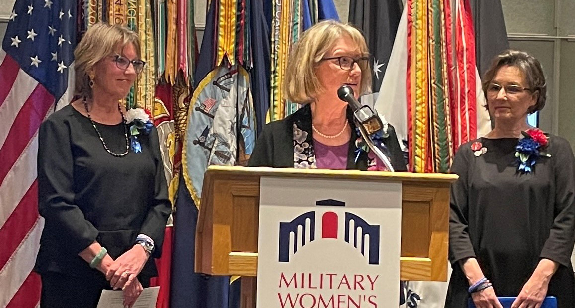 Carolyn Timbie, the granddaughter of Hello Girl and Legionnaire Grace Banker, speaks during a celebration of the Hello Girls at the Military Women’s Memorial. (Photo by Henry Howard)