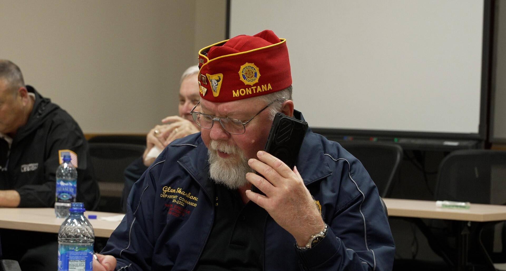 Montana National Executive Committeeman Glen Sharbono makes Buddy Check calls. (Photo by Evan Charney/KTVH)