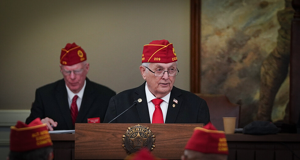 National Commander Jay Bowen speaks during the Fall NEC Meetings in Indianapolis, Ind. Jennifer Blohm/The American Legion