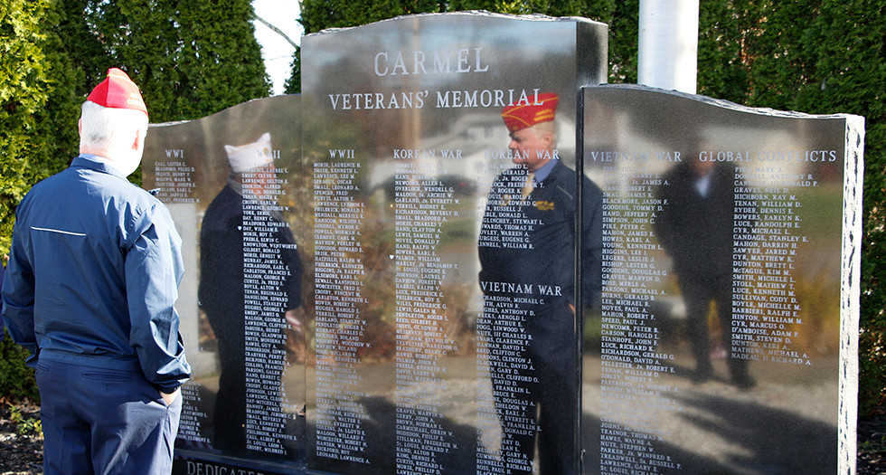 Commander Wiley visits the Carmel Veterans’ Memorial.