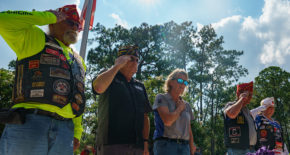 National and department leadership during a wreath laying ceremony at the POW/MIA Memorial in Jacksonville, Fla. Photo by Jennifer Blohm/The American Legion