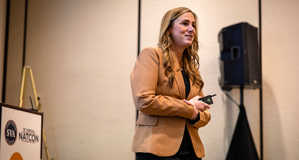 Dr. Keita Franklin discusses Be the One and veteran suicide prevention at the 2026 Student Veterans of America NatCon at The Broadmoor Resort in Colorado Springs, Colo. Photo by Chet Strange