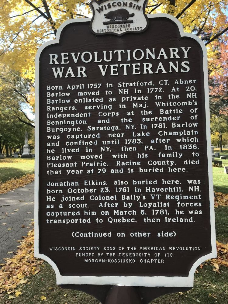 Revolutionary War Veterans, Abner Barlow, Kenosha, Wisconsin