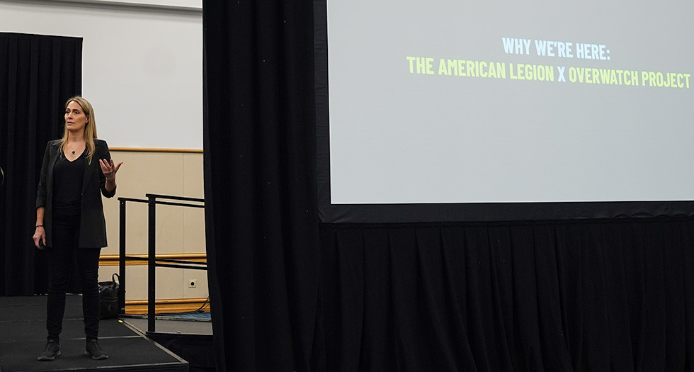 Forge Overwatch Project Executive Director Casey Woods speaks to the VA&R Commission during the 106th National Convention in Tampa, Fla. Photo by Jennifer Blohm/The American Legion