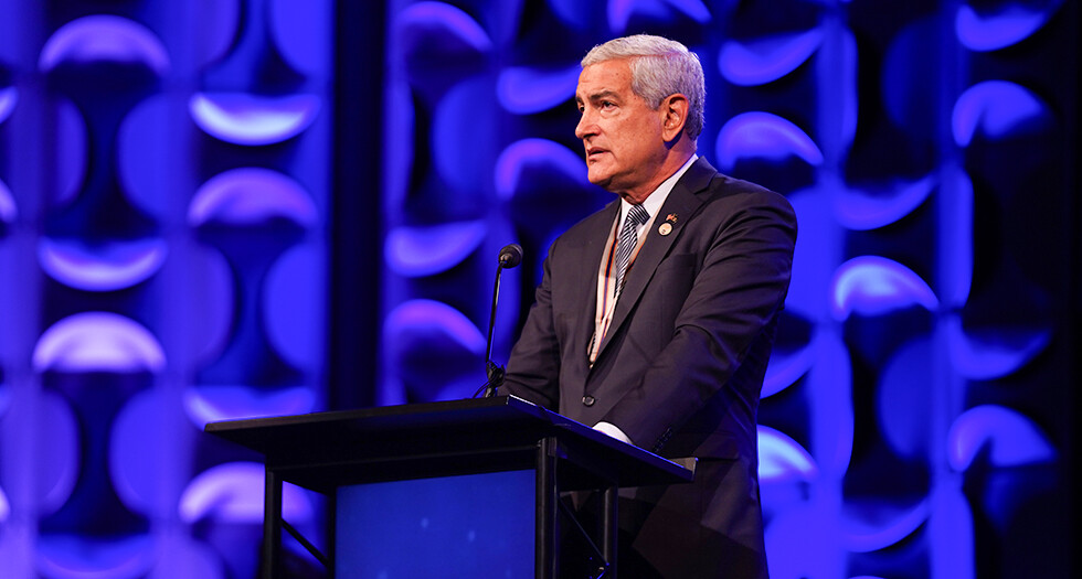 Defense POW/MIA Accounting Agency Director Kelly K. McKeague speaks at the 107th National Convention in Louisville, Ky. Photo by Owen J. Bagwell/The American Legion