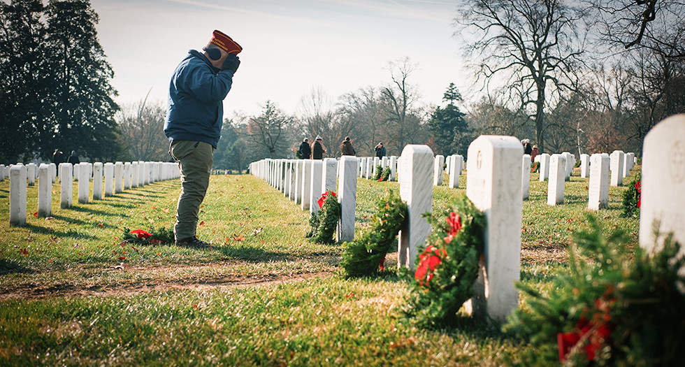 National Vice Commander of The American Legion Ron LaRose at Arlington National Cemetery in Arlington, Virginia for Wreaths Across America Day.