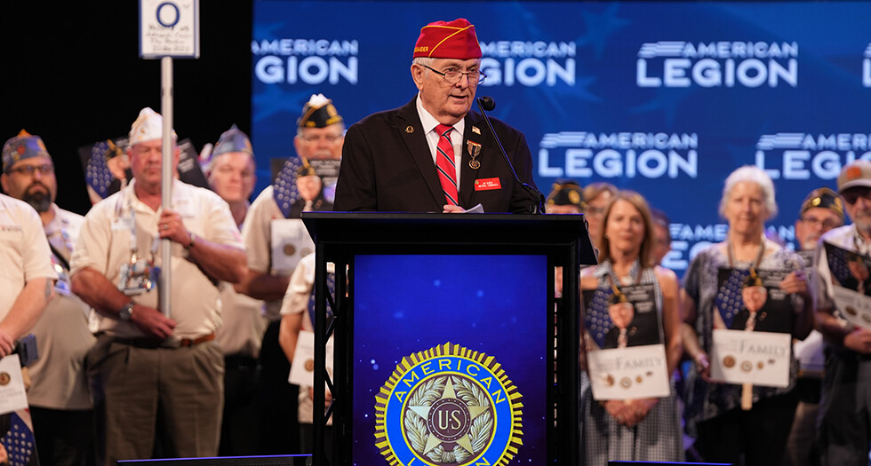 Newly-elected National Commander Jay Bowen of Colorado addresses The American Legion 107th National Convention in Louisville, Ky. Photo by Jennifer Blohm