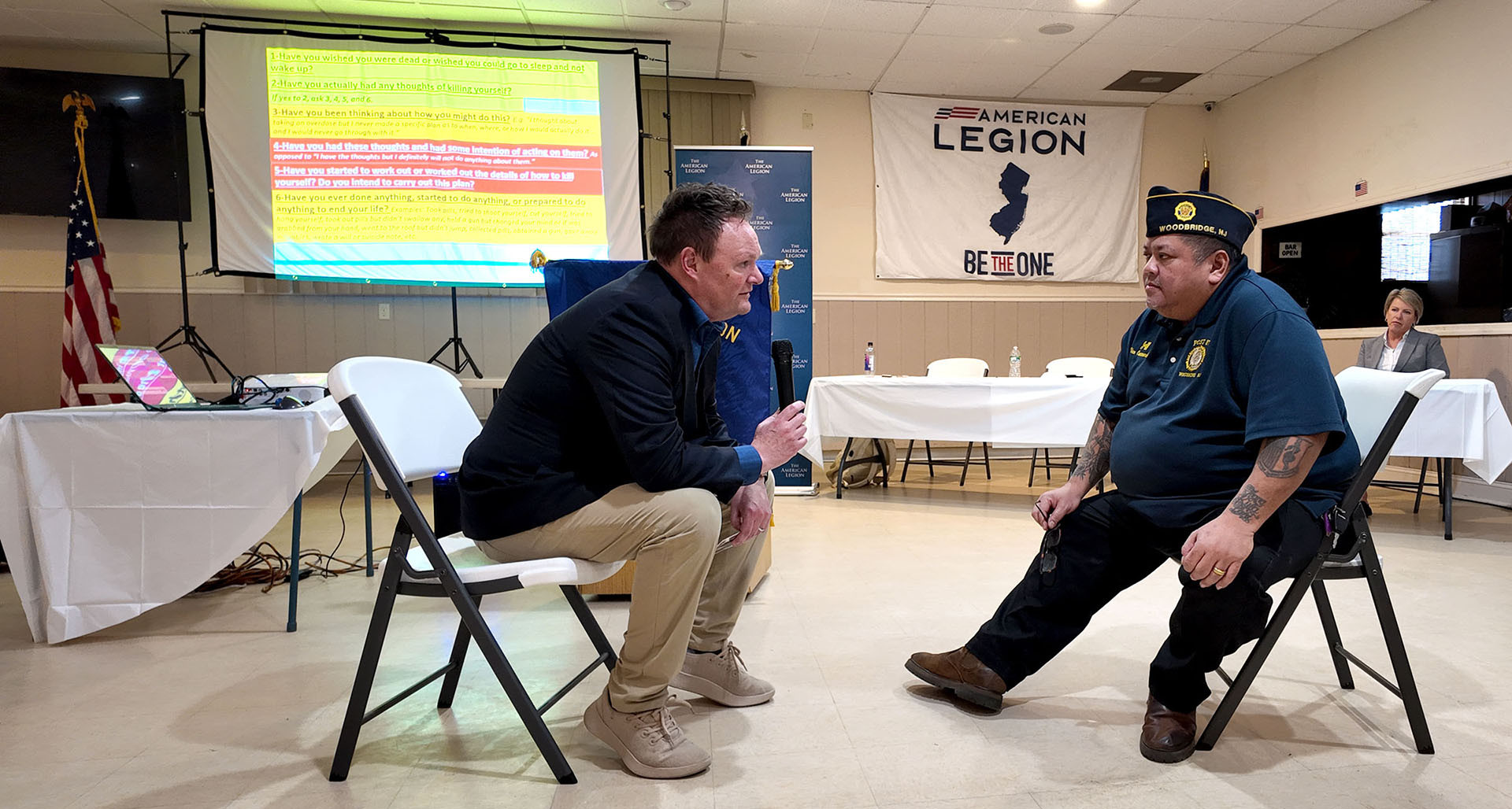 Dr. Adam Lesser of the Columbia Lighthouse Project conducts a Be the One training at American Legion Post 5 in Rahway, NJ, on Saturday, March 15, 2025. Photo by Thomas P. Costello