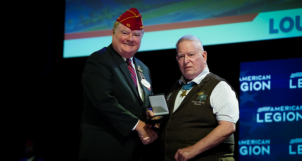 Medal of Honor recipient Donald Ballard addresses The American Legion’s 107th National Convention in Louisville, Ky. Photo by Owen J. Bagwell/The American Legion