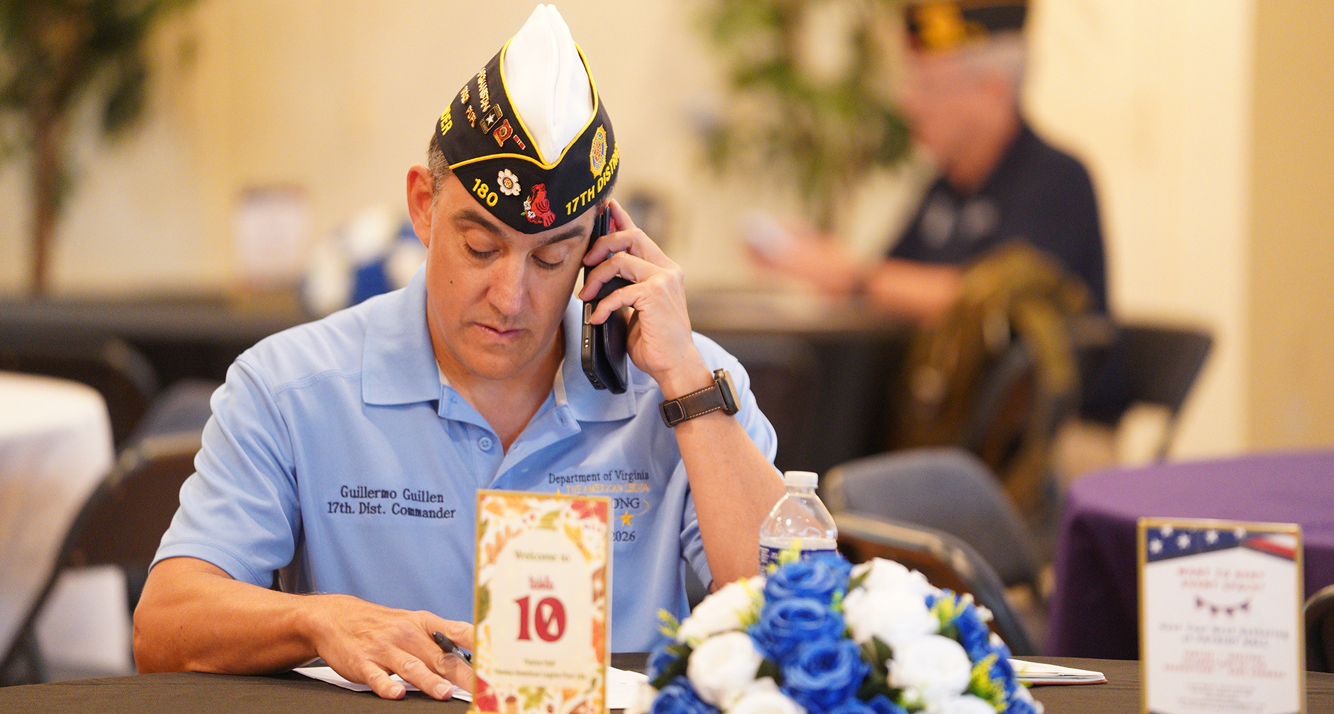 Post 180 Adjutant Guillermo Guillen makes Buddy Checks as part of the USA 250 Challenge. (Tom Clement photo)