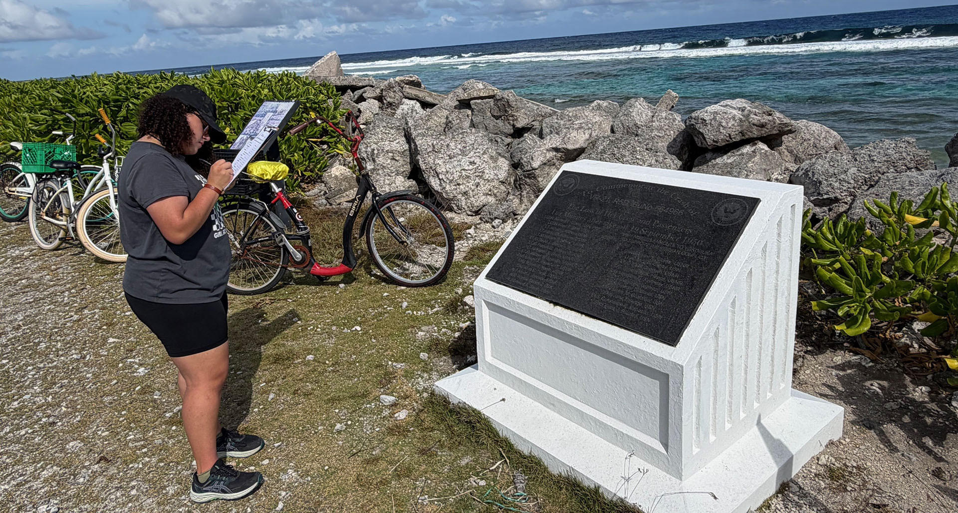 Isabella Soto documents information from the Navy Nurses Memorial. (Photo via Shannon Paulsen)